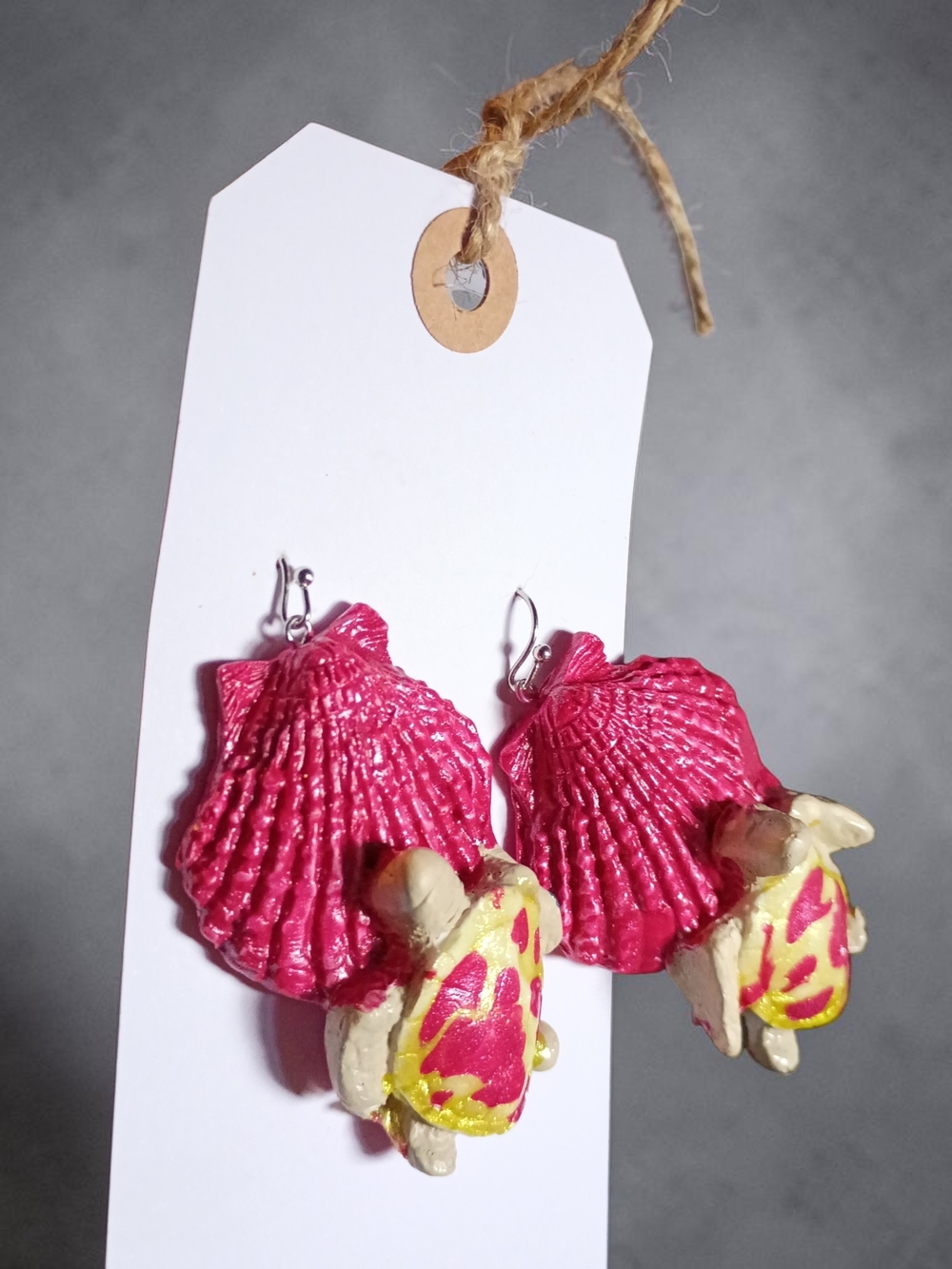 Handmade Pink Shell and Turtle Drop Earrings